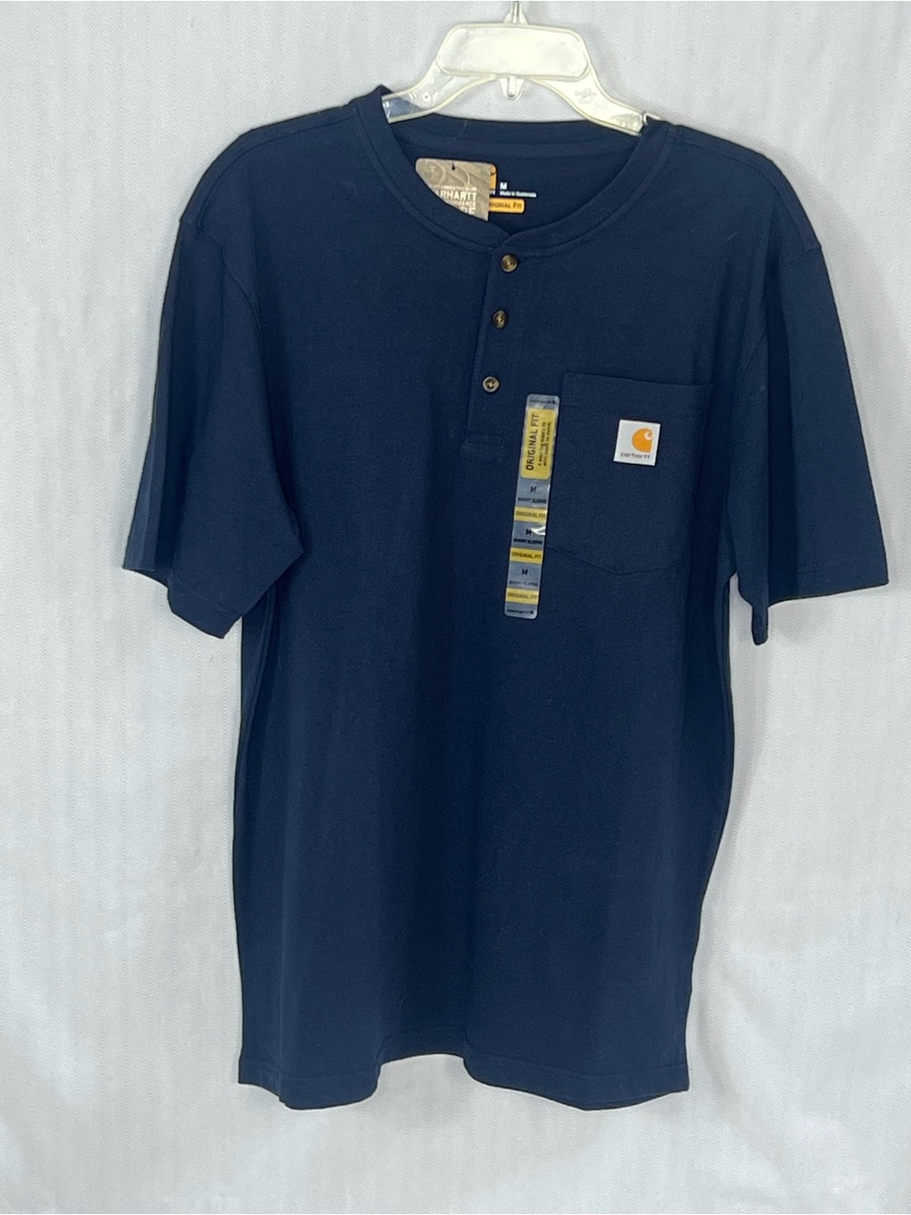 Carhartt Men’s Shirt Workwear Henley Blue 3 Button Short Sleeves Chest Pocket M👍